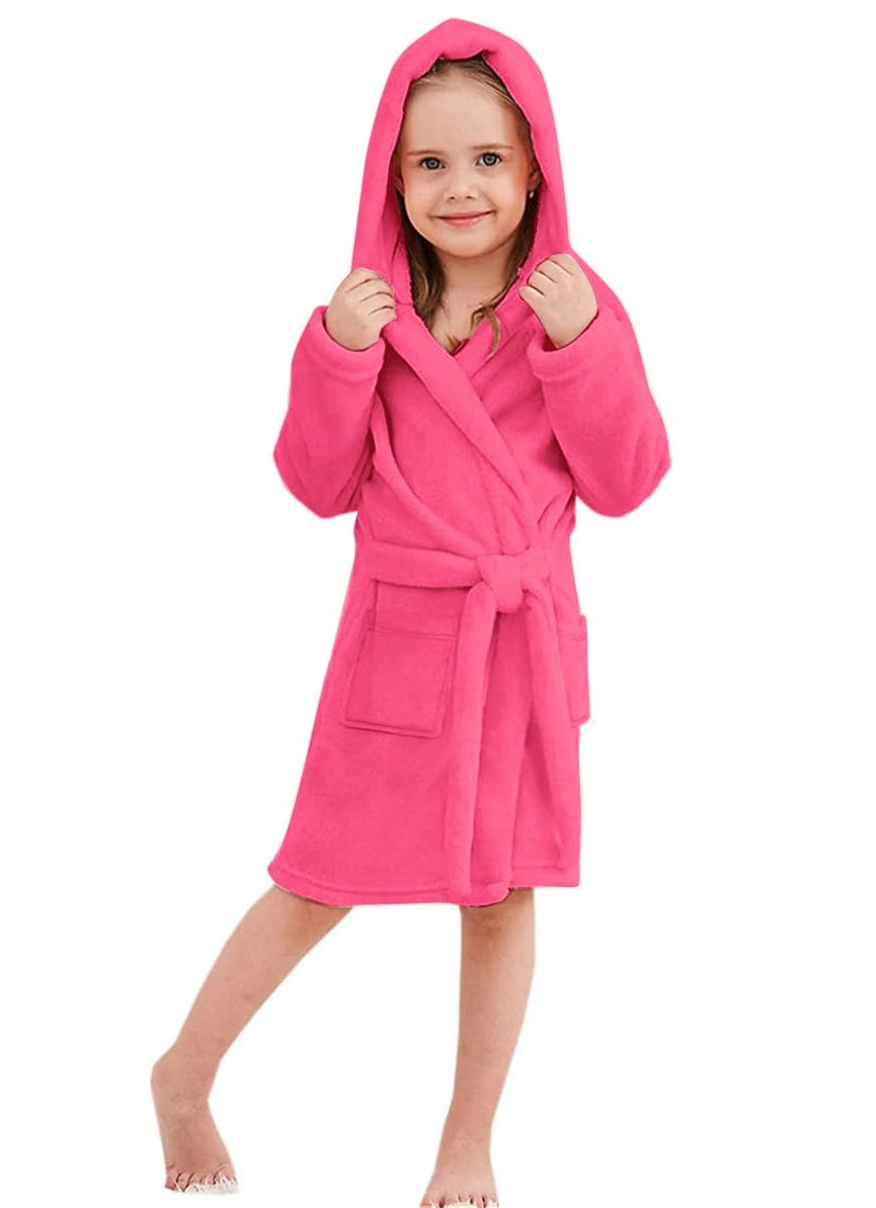 Umeyda Girls' Fleece Robe, Warm Plush Flannel Bathrobes Hooded Pajamas Sleepwear Soft Fuzzy Spa Bath Robe for Girls, Rose Red, US 4T, CN 110 - Image 2